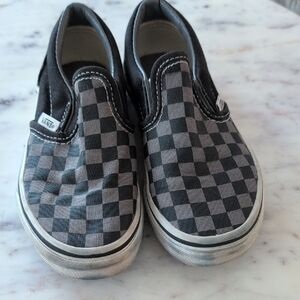 Vans Kids Black and Gray Checkered Slip-On Sneakers